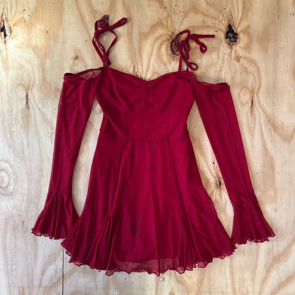 Princess Polly Dayanna Off Shoulder Mesh Mini Dress Red US 2